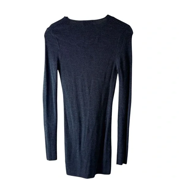 GANNI Black Ribbed Merino Wool Lace Up V Neck Tunic Top Dress Women's Size M - Picture 12 of 13